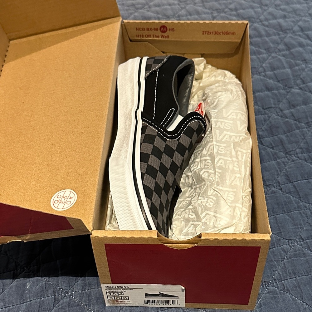 Vans Black and Gray Checkered Kids Sneakers - Picture 6 of 6